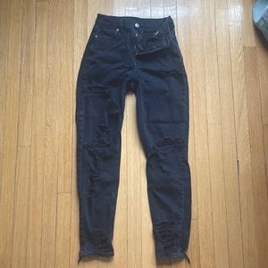 American Eagle Black Distressed Mom Jeans
